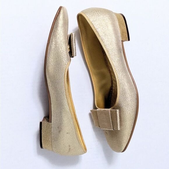 Vintage DANIEL GREEN Gold Sparkle Bow Low Heels 7 - Picture 6 of 9